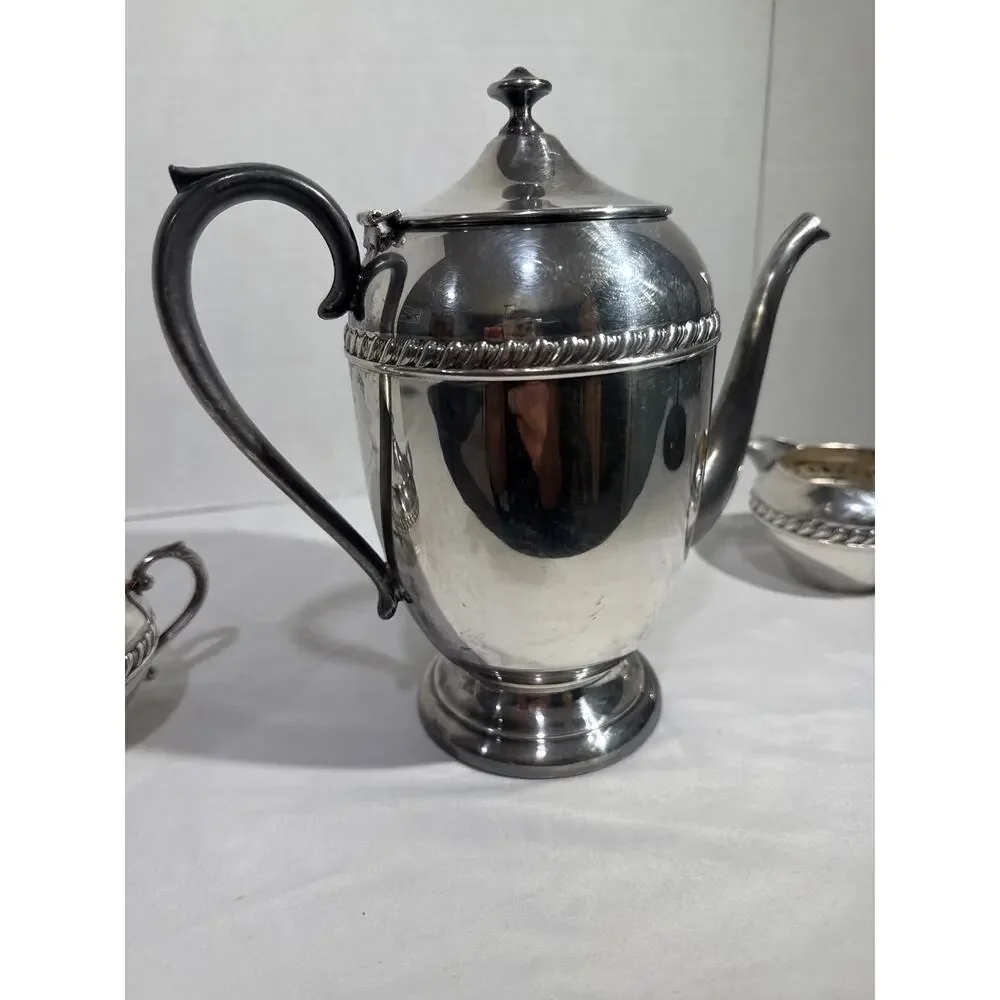 Silver Plated 3 Pc Coffee Tea Set Pot Sugar Creamer Ornate Vintage